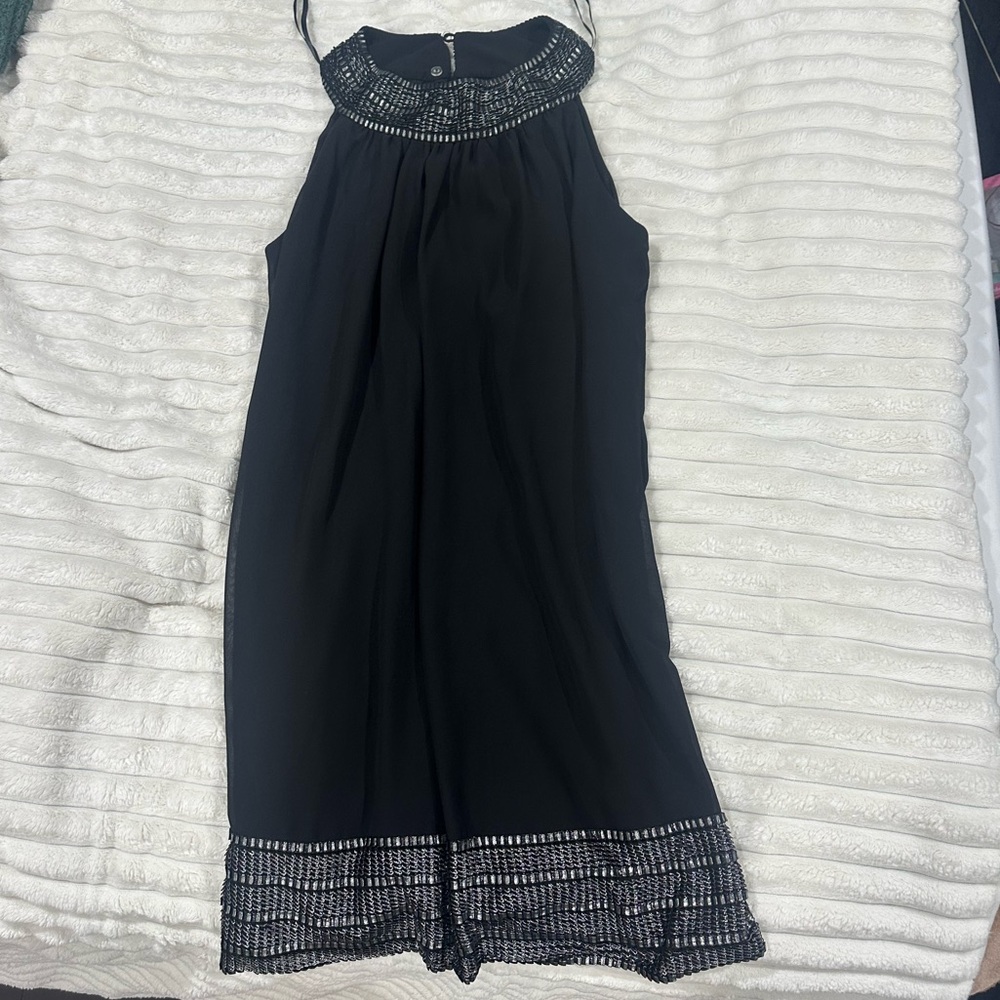 Elegant Black Sleeveless Dress with Silver Accents Halter